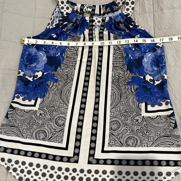 INC International Concepts Blue, White & Black Summer Top. Handkerchief hem. Sm - Picture 14 of 15